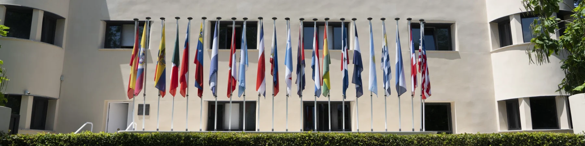 Banderas de los países hispanohablantes que integran la Asociación de Academias de la Lengua Española.